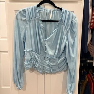 Anthropologie Women's Light Blue Ruched Blouse